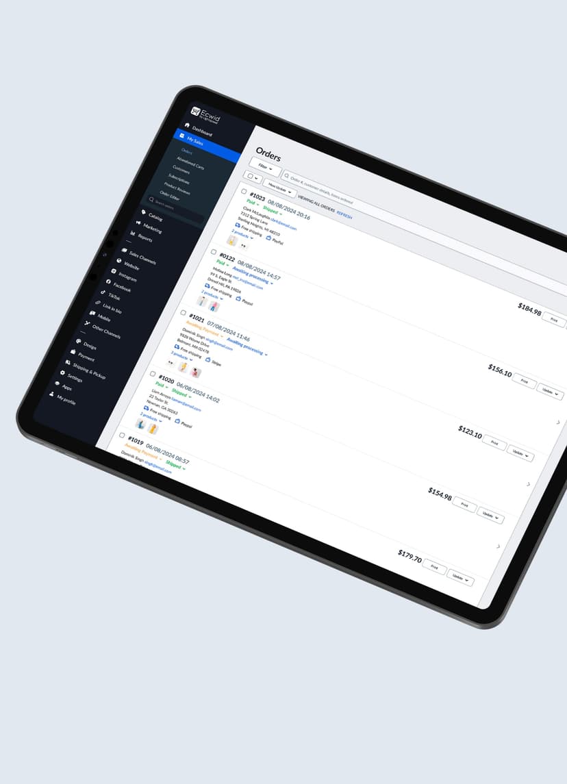 Tablet showing product management
